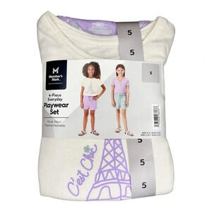 NWT Member's Mark 4 Piece Girls Playwear Set - 2 Shirts, 2 Shorts